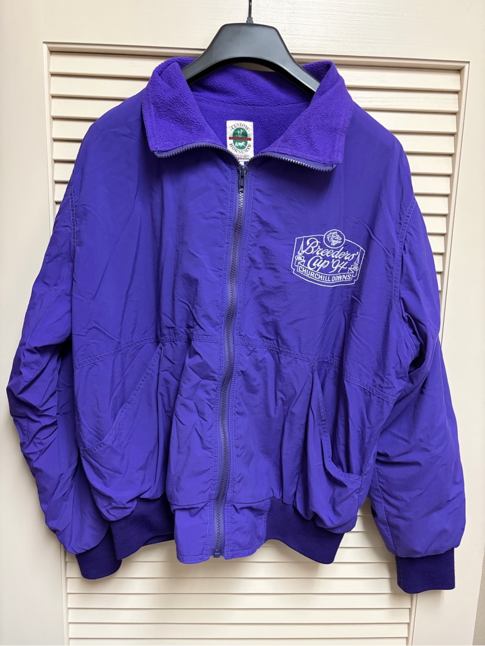 VTG 1994 Breeders Cup Churchill Downs Jacket Purple Fleece Lined Mens L USA